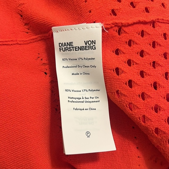Diane Von Furstenberg Saffa Perforated Knit Wrap Top in Spicy Orange Size Medium - Picture 9 of 10